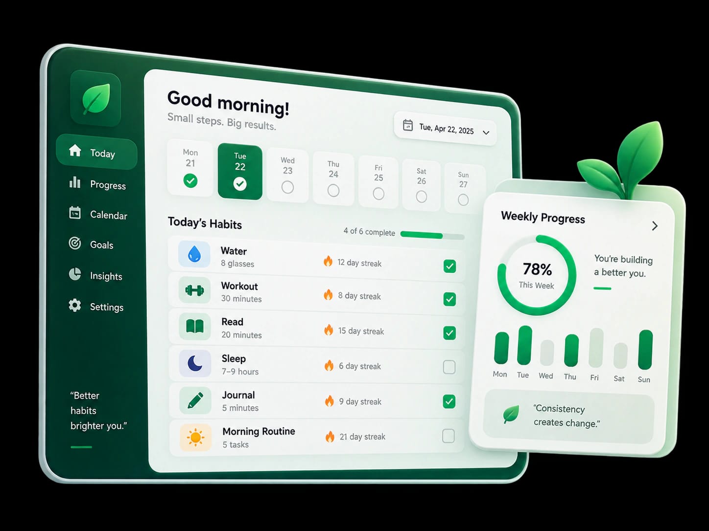Habit and Routine Tracker daily habits and weekly progress overview